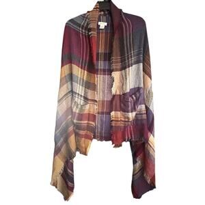 Grace & Lace Pocket Plaid Fringe Hem Poncho/Scarf/Shawl One Size Fits All